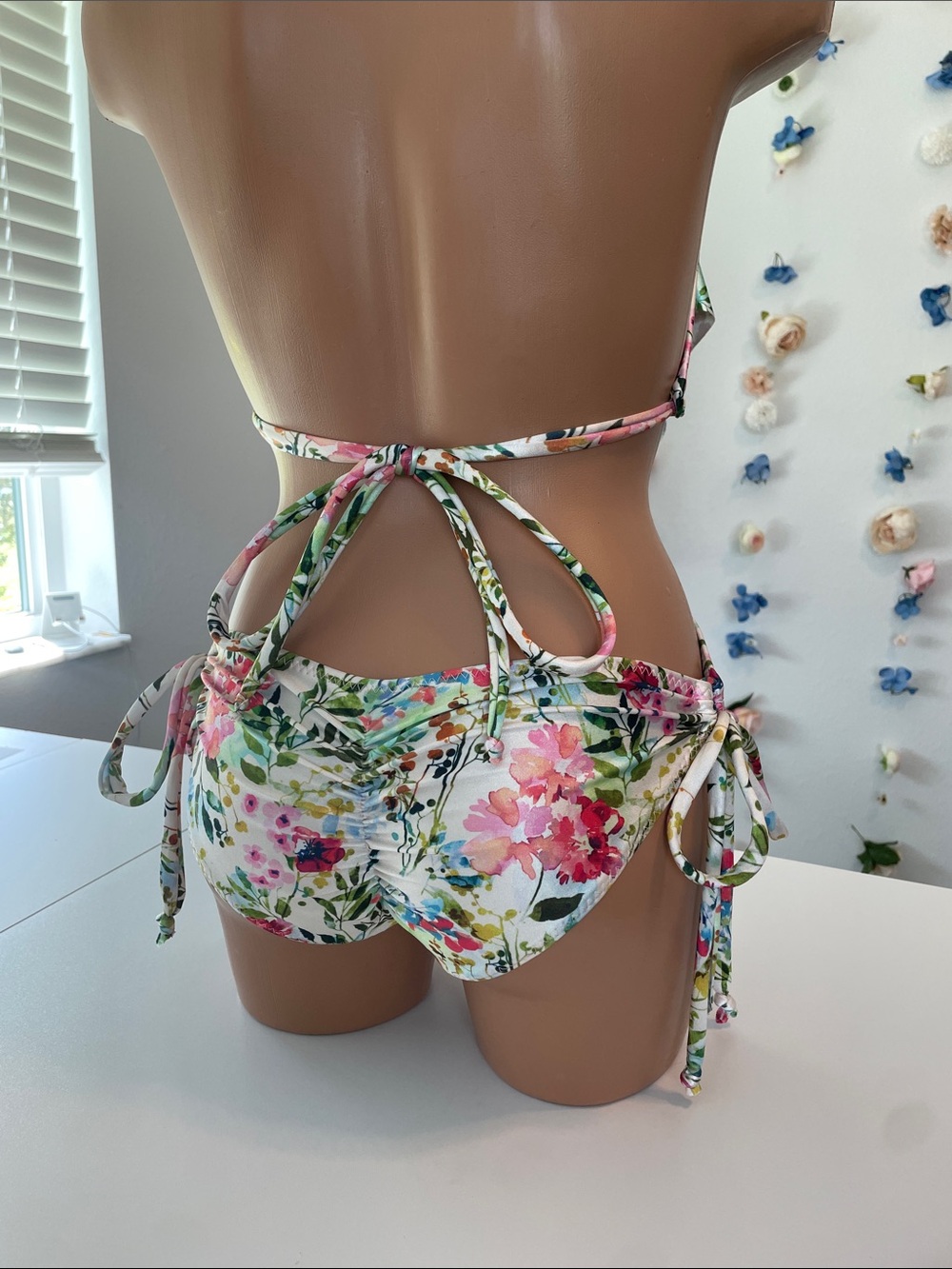 Ruffled Floral Halter One-Piece Swimsuit - Pink & Green - Picture 7 of 17